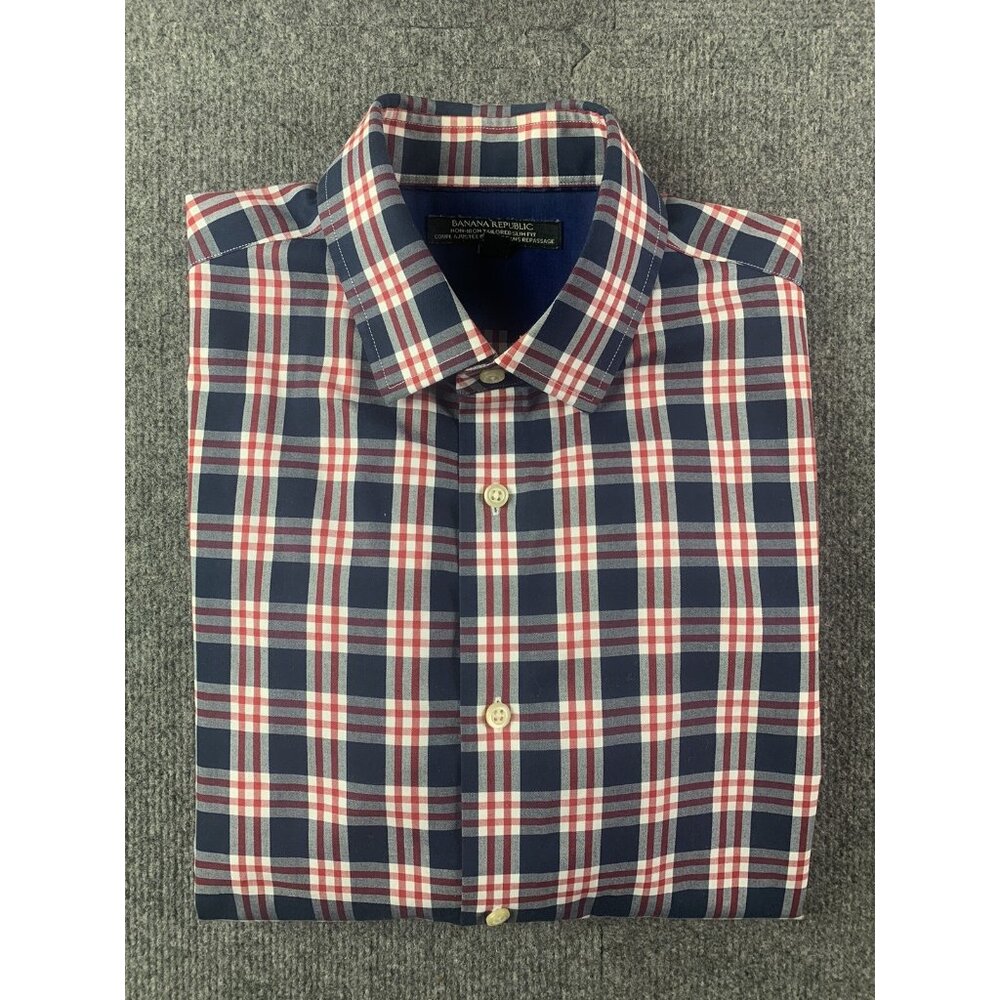 Banana Republic Non Iron Tailored Fit Men Long Sleeve Plaid Button Up Shirt Sz M